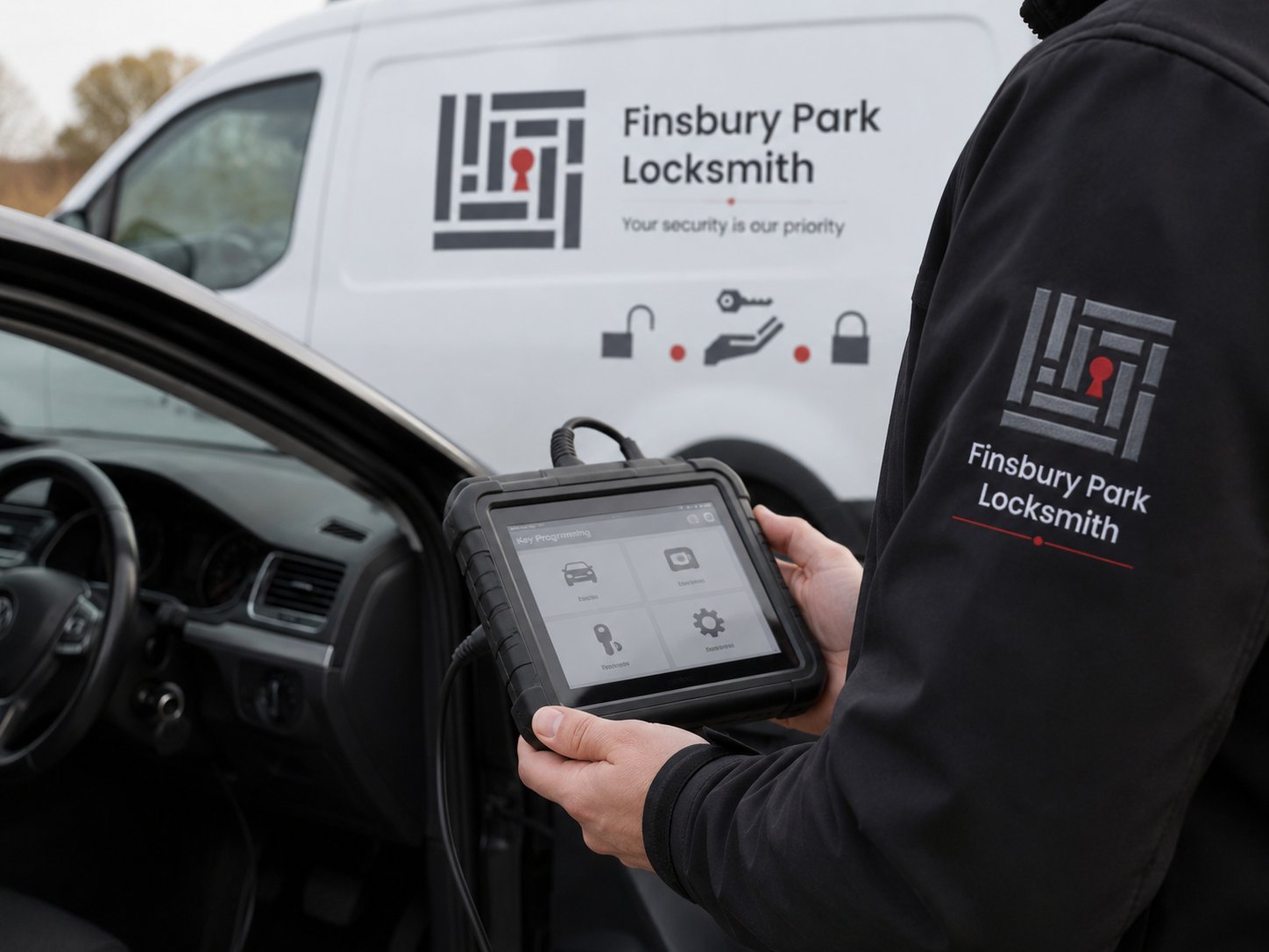 Auto locksmith using key programming equipment for a vehicle in Finsbury Park